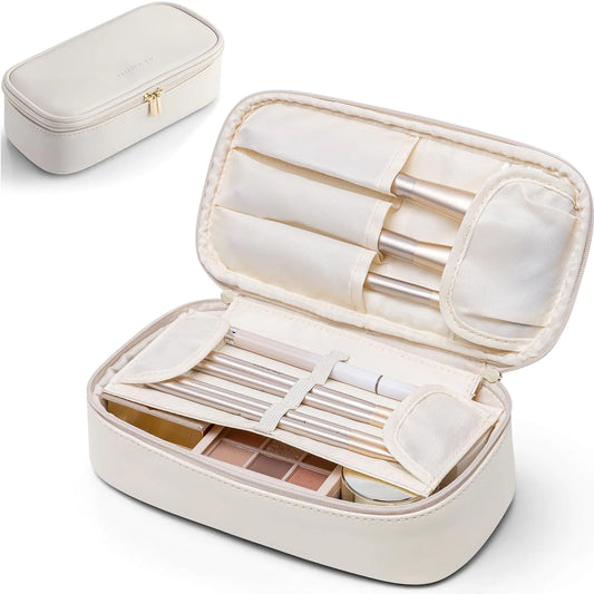 Vlando Travel Makeup BagSmall Makeup Pouch for Women Makeup Organizer Bag Gifts for Women Girlfriend Teacher Mom Brithday Gifts-White