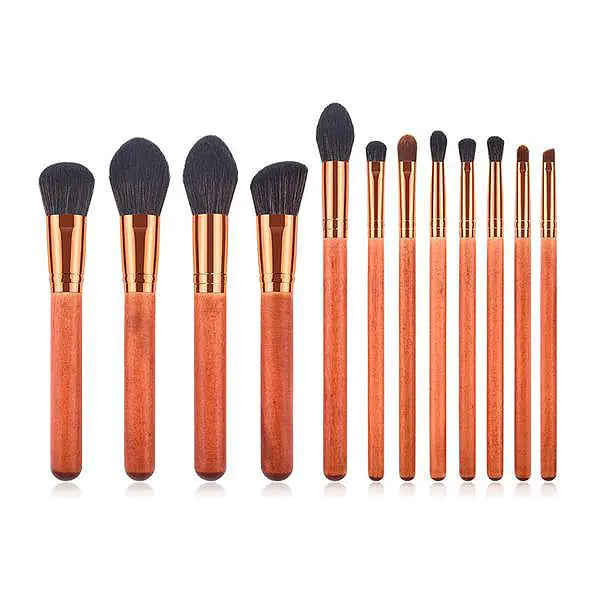 12-Piece Makeup Brush Set with Powder Brush and Wood Brushes